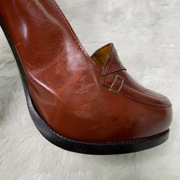 Fendi Women's Brown Leather Platform Pumps Heels Size 38 1/2 - Picture 12 of 15